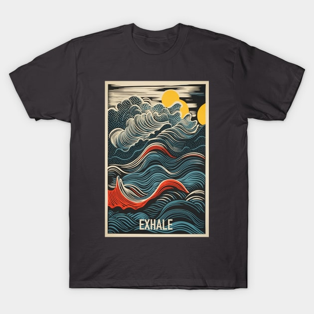 Exhale Waves Yoga Meditation T-Shirt by One Eyed Cat Design